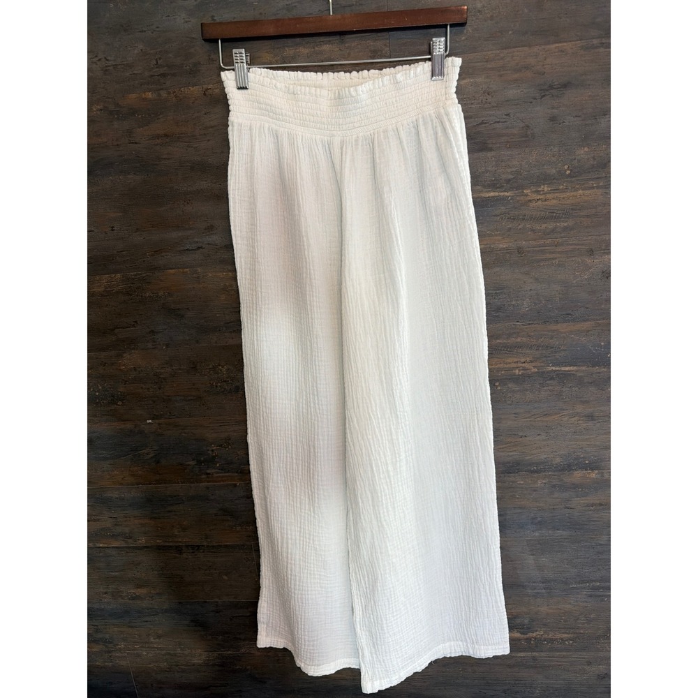 Casa Cabana White Cotton Gauze Wide Leg Smocked Waist Pants C2W23185RG Small
